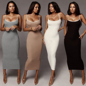 Women's contrasting color strap sexy revealing backpack buttocks slim fitting dress