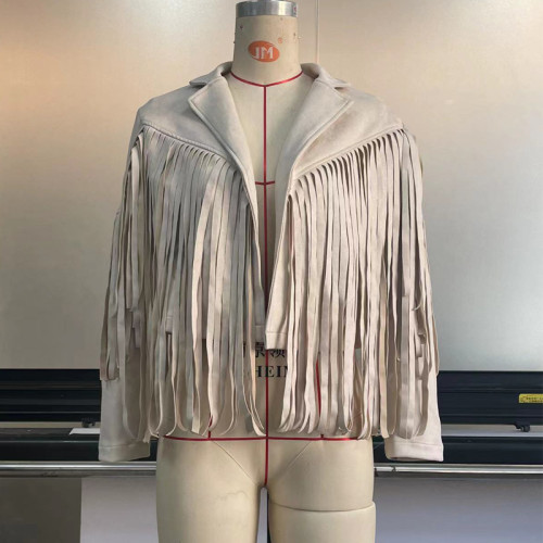Women's jacket, leather jacket, deer skin velvet temperament, lapel, tassel short jacket