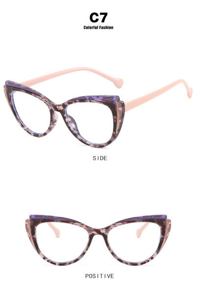 Cat's Eye Colored Flat Mirror 2023 New Anti Blue Light TR90 Splice Eyeglass Frame Cross border Fashion Pure Color Matching Degrees