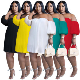 Fashion oversized women's chiffon lantern sleeve draped pleated double layered dress