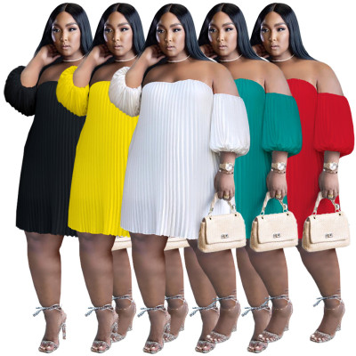 Fashion oversized women's chiffon lantern sleeve draped pleated double layered dress