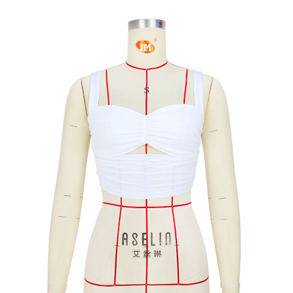 Fashionable pleated hollowed out slim fitting suspender top