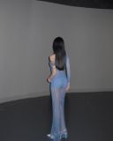 2023 One Shoulder Slim Beach Resort Sexy Long Dress Knitted Hollow out Long Dress Cover Up Summer Girl