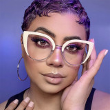 Cat's Eye Half Frame Large Frame Flat Mirror Anti Blue Light 2023 New Glasses Frame INS Retro Trendy Eyeglass Frame