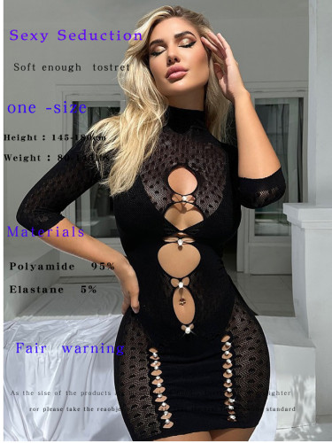 Pearl hollow out fun net pajamas seductive buttocks skirt