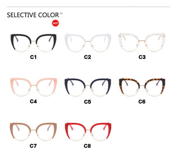 Cat's Eye Half Frame Large Frame Flat Mirror Anti Blue Light 2023 New Glasses Frame INS Retro Trendy Eyeglass Frame