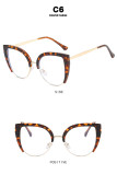 Cat's Eye Half Frame Large Frame Flat Mirror Anti Blue Light 2023 New Glasses Frame INS Retro Trendy Eyeglass Frame