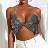 Hanging Neck Strap Open Back Bra Top Metal Spliced Spicy Girl Strap Rhinestone Women's Wear Inner Layer Tank Top