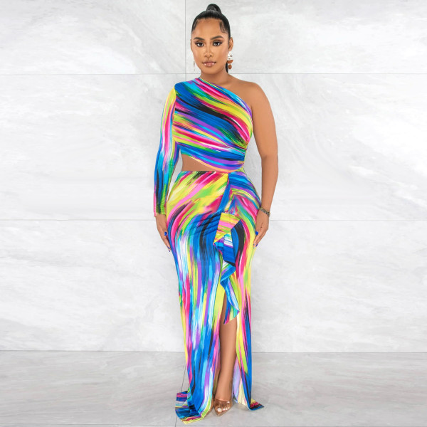 2023 New Popular Print Ruffle Dress