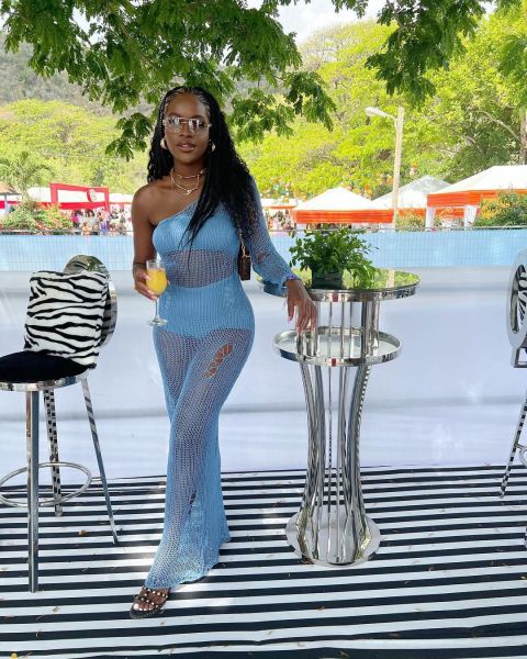 2023 One Shoulder Slim Beach Resort Sexy Long Dress Knitted Hollow out Long Dress Cover Up Summer Girl