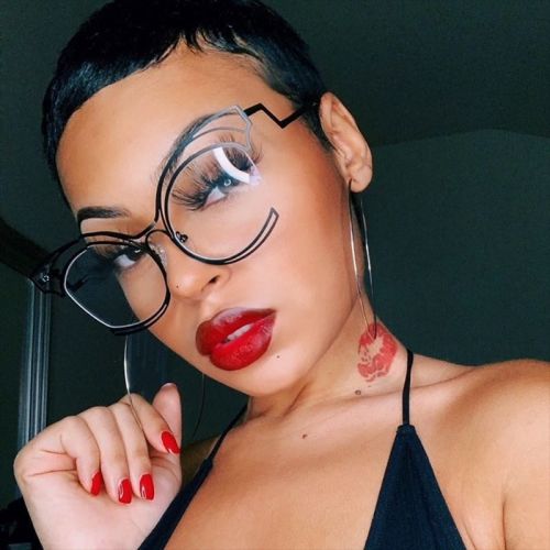 Folding Curved Cat's Eye Large Frame Hollow Flat Mirror 2023 New Metal Eye Frame Ins Concave Shape Anti Blue Light