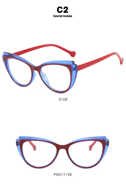 Cat's Eye Colored Flat Mirror 2023 New Anti Blue Light TR90 Splice Eyeglass Frame Cross border Fashion Pure Color Matching Degrees