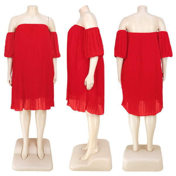 Fashion oversized women's chiffon lantern sleeve draped pleated double layered dress