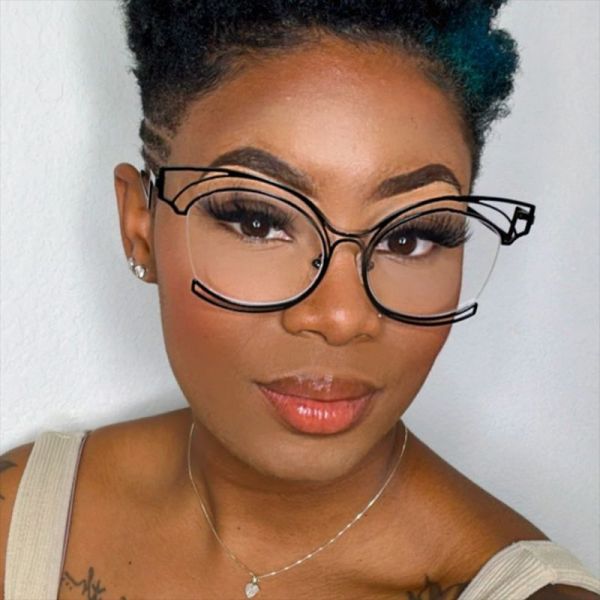 Folding Curved Cat's Eye Large Frame Hollow Flat Mirror 2023 New Metal Eye Frame Ins Concave Shape Anti Blue Light
