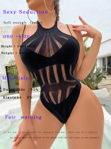 Sleeveless hollowed out and looped back, passionate and seductive bikini tight one piece mesh shirt