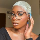 Folding Curved Cat's Eye Large Frame Hollow Flat Mirror 2023 New Metal Eye Frame Ins Concave Shape Anti Blue Light