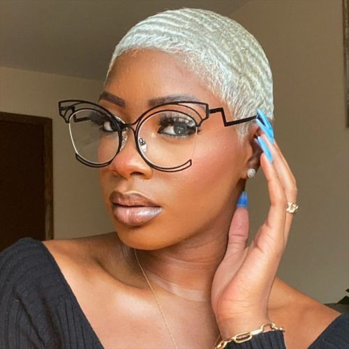 Folding Curved Cat's Eye Large Frame Hollow Flat Mirror 2023 New Metal Eye Frame Ins Concave Shape Anti Blue Light