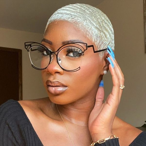 Folding Curved Cat's Eye Large Frame Hollow Flat Mirror 2023 New Metal Eye Frame Ins Concave Shape Anti Blue Light