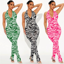 women's clothing sexy and fashionable printed hanging neck jumpsuit