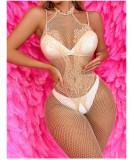 Lace Neckline Open Back Hanging Neck Rabbit Jacquard Sexy Sexy and Seductive Underwear