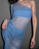 2023 One Shoulder Slim Beach Resort Sexy Long Dress Knitted Hollow out Long Dress Cover Up Summer Girl