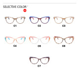 Cat's Eye Colored Flat Mirror 2023 New Anti Blue Light TR90 Splice Eyeglass Frame Cross border Fashion Pure Color Matching Degrees