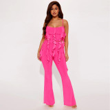 Ruffle Edge Sling Top Horn Pants Two Piece Set