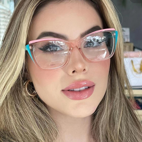 Cat's Eye Colored Flat Mirror 2023 New Anti Blue Light TR90 Splice Eyeglass Frame Cross border Fashion Pure Color Matching Degrees