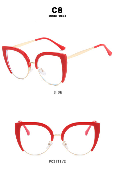 Cat's Eye Half Frame Large Frame Flat Mirror Anti Blue Light 2023 New Glasses Frame INS Retro Trendy Eyeglass Frame