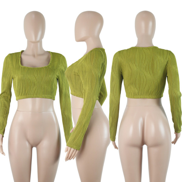 Square neck wavy elastic slim sexy top