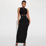 Round neck vest sleeveless personalized burnt flower woven sexy dress