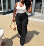 Wave pattern perspective high waisted wide leg pants
