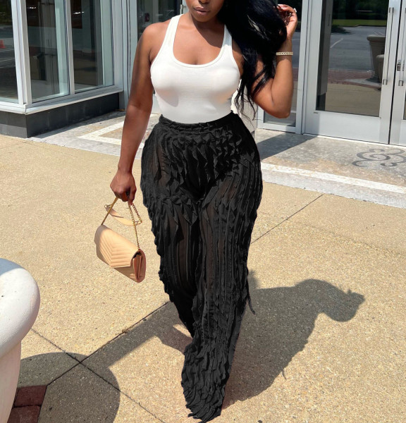 Wave pattern perspective high waisted wide leg pants