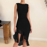 Sleeveless temperament backless mesh patchwork ruffled dress