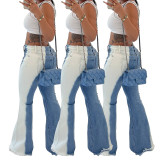 Stretch gradient color blocking micro flare buttocks sexy jeans