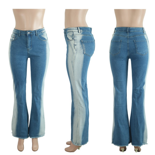 Stretch gradient color blocking micro flare buttocks sexy jeans