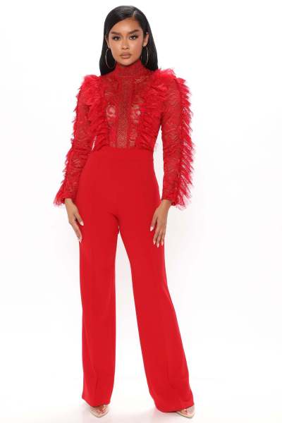 Autumn/Winter Lace Lace Tassel Pants Perspective Sexy jumpsuit