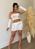 Fashionable bra woven tassel half skirt sleeve sexy set