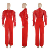 Autumn/Winter Lace Lace Tassel Pants Perspective Sexy jumpsuit