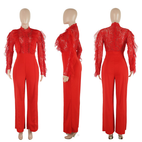 Autumn/Winter Lace Lace Tassel Pants Perspective Sexy jumpsuit