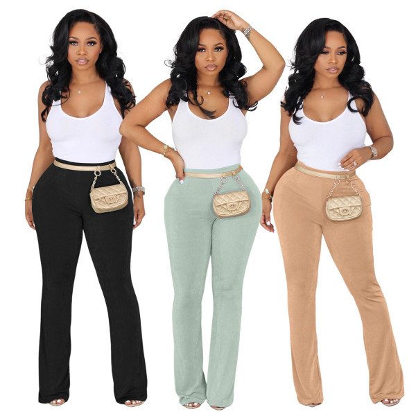 High waisted and hip lifting elastic micro flared pants (pants only)
