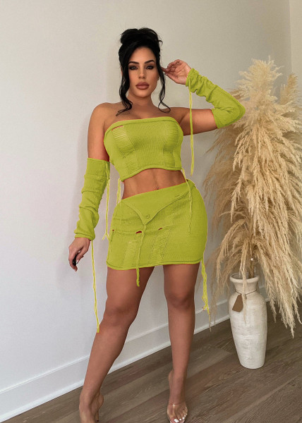 Fashionable bra woven tassel half skirt sleeve sexy set