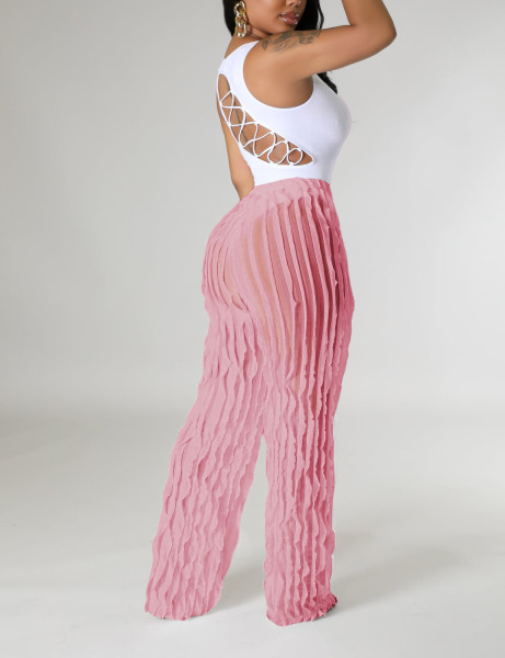 Wave pattern perspective high waisted wide leg pants