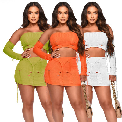 Fashionable bra woven tassel half skirt sleeve sexy set