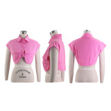 Sexy Solid Pocket Panel Irregular Loose Single breasted Cardigan Polo Neck Shirt