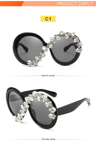 Round frame diamond sunglasses Fashion ball Funny women's large frame sunglasses