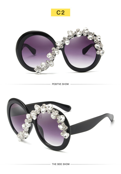 Round frame diamond sunglasses Fashion ball Funny women's large frame sunglasses