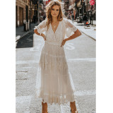 V-neck short sleeved lace dress for women