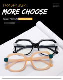 Blue light resistant glasses with contrasting flat lenses and personalized lightweight glasses frame