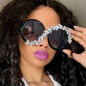 Round frame diamond sunglasses Fashion ball Funny women's large frame sunglasses